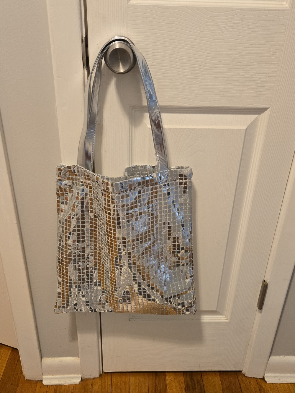 Silver Mosaic Tote Bag - Womens Metallic Shopper🩶